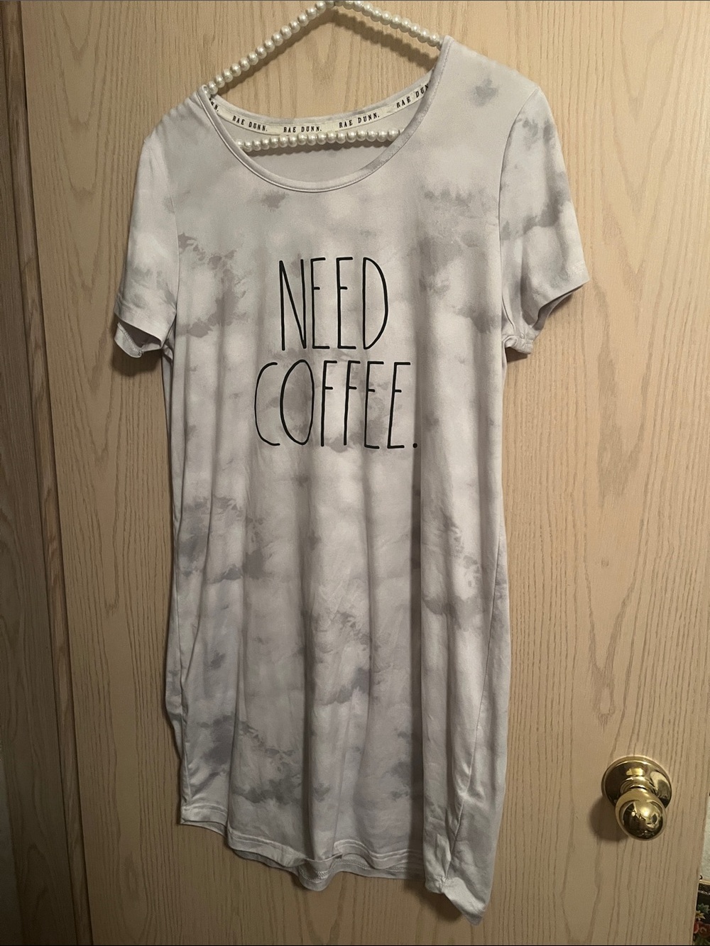 Rae Dunn White & Light Gray Tie-Dye "NEED" Tee Nightie